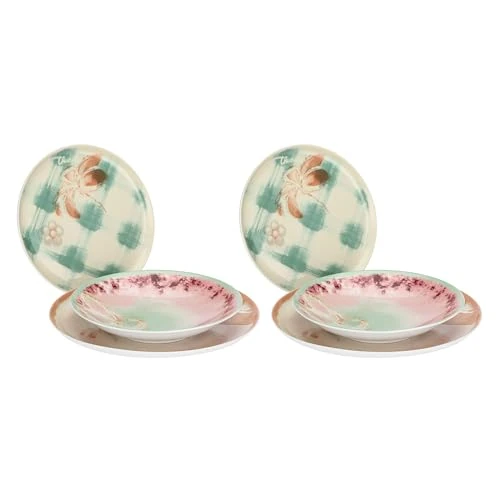 THUN - Set van 2 borden Bloomia - porselein - Collectie Lentetuin - Ø 21 cm - Ø 21,5 cm - Ø 19,5 cm