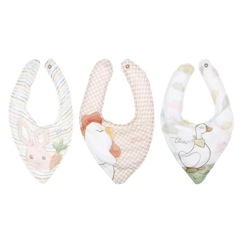 THUN - Lot de 3 bavoirs en coton - 100 % coton, doublure 75 % coton, 25 % polyester - Collection Baby Dolce Ferme - 18 x 28 cm