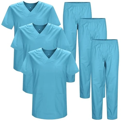 MISEMIYA Pack 3 PCS-Uniformes Sanitarios Confezione da 3 Pezzi-Uniformi Sanitari Unisex MZ-3-817-8312, Ciano, 3XL (Pacco Adulto