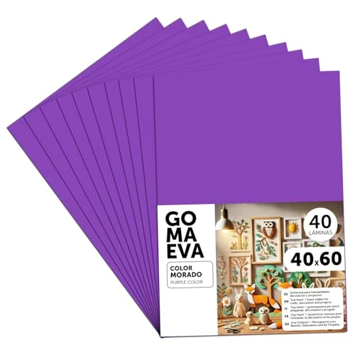 m-office Goma Eva para Manualidades, Goma Espuma de Colores para Proyectos Creativos, Ideales para Artes y Manualidades, uso Escolar, Profesional o Artístico 40x60cm (Morado, 40 uds)