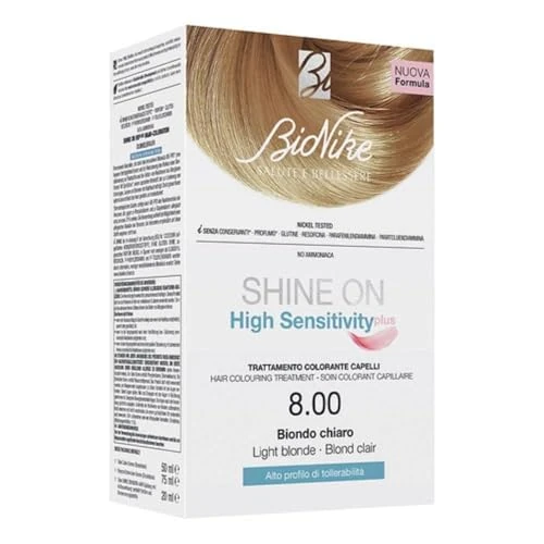 Bionike Shine On High Sensitivity - Kit de tinte para el cabello, alta compatibilidad, sin amoniaco, efecto calmante, da un color brillante, cubre las canas