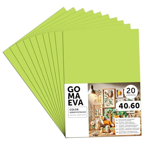 m-office EVA-rubber voor knutselwerk, gekleurd schuim voor creatieve projecten, ideaal voor kunst en handwerk, school, werk of kunst, 40 x 60 cm (pistachegroen, 20 stuks)