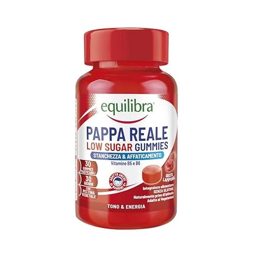 Offerta a tempo: Equilibra, Pappa Reale in Gummies Low Sugar, per Vegetariani, Integratore Stanchezza, Energia e Sistema Immunitario, Pappa Reale Bambini 6+, a Base di Pectina, Senza Glutine, Gusto Lampone, 30 Gummies - 33% da 9.90 € a 6.63 €