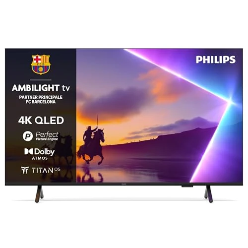 Philips Ambilight 43PUS8510 4K QLED Smart TV - Display 43’’ con piattaforma Titan OS, Pixel Precise Ultra HD e Dolby Atmos Sound - Funziona con Alexa e Google Voice Assistant