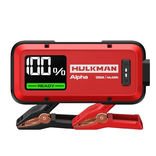 Tijdelijke aanbieding: HULKMAN Alpha Ultra Red Accustarthulp, draagbaar, 1250 A, 44,4 Wh, jumpstarter 12 V voor moderne auto's met kabel, voor benzinemotoren 7,0 l/diesel 4,0 l, beschermingsklasse IP65, groot led-display van 99.99 € naar 99.99 € (0.00% ko