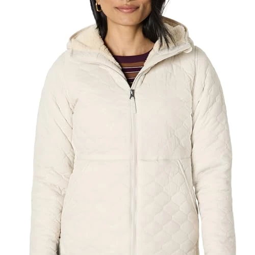 Amazon Essentials Damen Leichte, Gesteppte, Wasserabweisende Steppjacke mit Sherpa-Futter Und Durchgehendem Reißverschluss, Stone, L