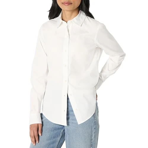 Limited-time offer: Amazon Essentials Women's Stretch Poplin Button-Up Dress Shirt, White, Large from $13.80 to $13.80 (save 0.00%)
