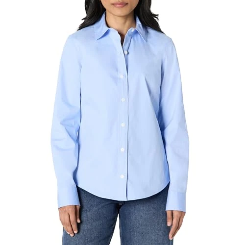 Amazon Essentials Camicia Elegante dalla Vestibilità Classica con Bottoni, in Popeline Elasticizzato Donna, Azzurro Polvere, XL