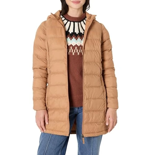 Amazon Essentials Piumino Lungo con Cappuccio Ripiegabile, Leggero e Impermeabile (Disponibile in Taglie Forti) Donna, Marrone Chiaro, XL