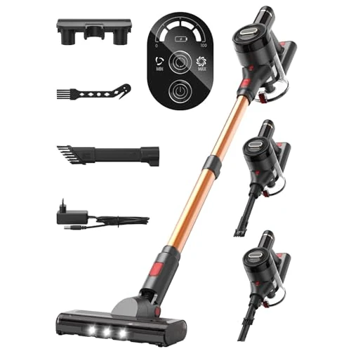 Leyvone Battery Vacuum Cleaner, 300 W/30 KPa/40 Min Wireless Vacuum Cleaner with LED Display, 5 Stage Filtration System, Anti-Tangle Brush, Eco Energy Saving Mode, for Pet Hair, Hard Floors, Carpet