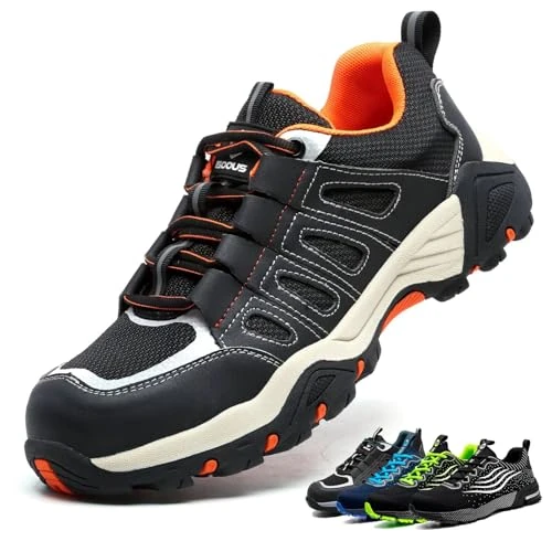 Offerta a tempo: Scarpe Antinfortunistiche Uomo Donna Scarpe da Lavoro Leggere Traspiranti Scarpe da Cantiere con Punta in Acciaio Nero Arancione 47 - 15% da 49.99 € a 42.49 €