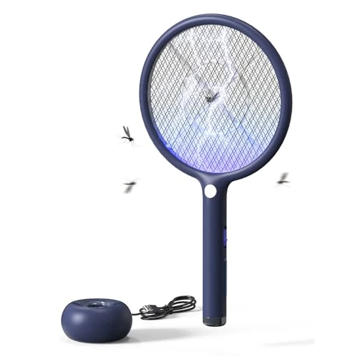 Limitiertes Angebot: AROEVE Elektrische Fliegenklatsche, 2-in-1 Fliegenklatsche, 4000V, USB-Ladebasis, 1200mAh wiederaufladbarer Akku, Auto-Anlockmodus, LED-Licht, 3-Fach Schutznetz, für Innen/Außen, Blau von 21.99 EUR auf 16.14 EUR (Spare 27%)