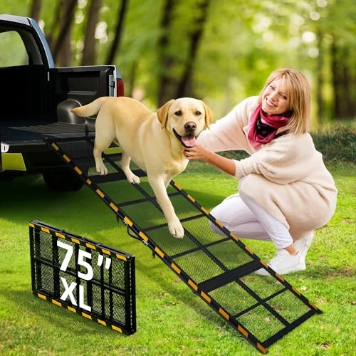 iPetba Dog Ramp for Car & Truck & SUV & Stairs - Joint-friendly, Anti-Slip, Gentle Slope，Extra Wide & Stable, Up to 200 lbs