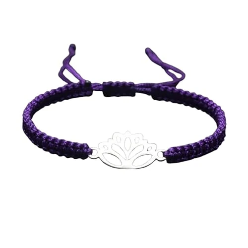 Lotus Symboolarmband voor dames, verstelbare band, zilveren hanger, spiritueel sieradencadeau, Eine Grösse, Nylon, Geen edelsteen
