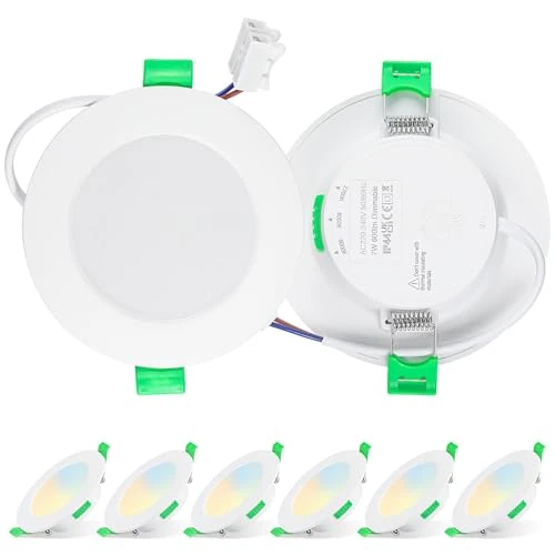Offerta a tempo: Aurevita Faretti LED da Incasso per Cartongesso 6PCS, 74-90mm Ø, 7W IP44, Dimmabili, 220V-240V, Luce Regolabile 2700K/4000K/6500K – Ideali per Bagno e Cucina - 56% da 18.00 € a 7.99 €