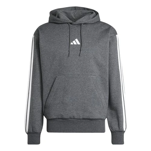 adidas Hombre ESSENTIAL THREE STRIPES FLEECE HOODIE, dark grey heather/white, 3XL Tall