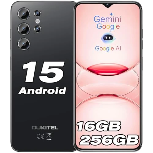 OUKITEL C1 Pro Smartphone Android 15, 16 GB + 256 GB/1 TB mobiele telefoon, 5150 mAh telefoons, 6,52 inch HD+ display, 13 MP + 5 MP mobiele telefooncamera, Dual SIM 3 slot/Octa Core/Fingerprint/3,5 mm