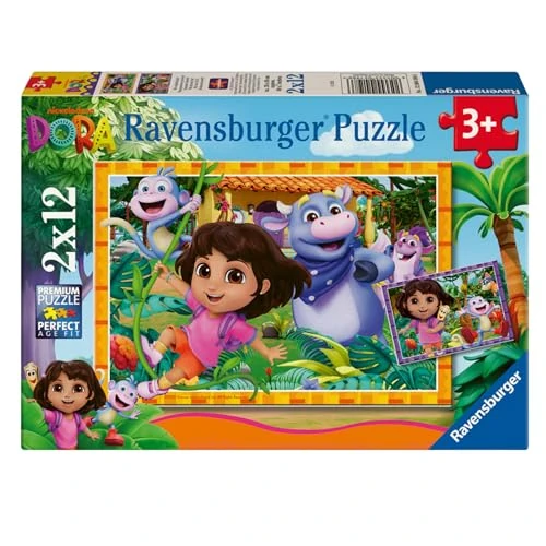 Ravensburger - Puzzle 2x12 Pezzi Dora | Puzzle Bambini 3 Anni | Dimensioni Di 26x18 Cm | Regalo Bambino 3 Anni | Regalo Originale