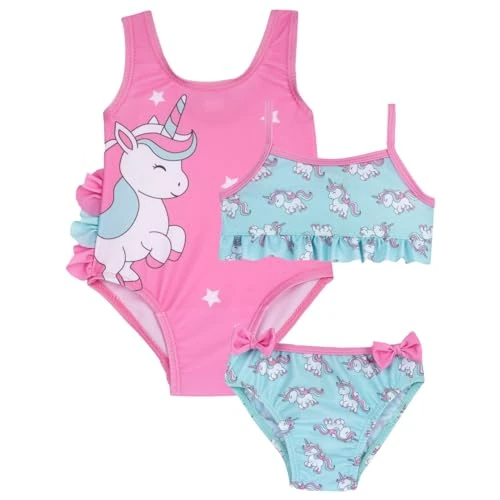 Chicco, Baby Badeanzug, Set mit 2 Einhorn-Badeanzügen, Einteiler und Zweiteiliger Bikini, Bequem und Vielseitig, Ideal für das Meer oder den Pool, Mädchenkleidung, Italienisches Design