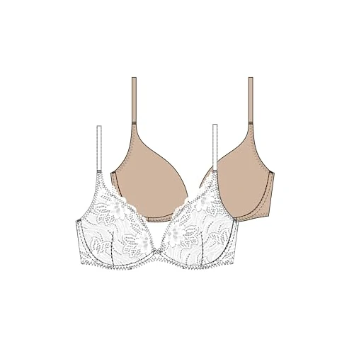 Dorina Angie biustonosz push-up z głębokim dekoltem, koronką i mikrofibry, z fiszbinami, regulowanymi ramiączkami, zdejmowaną wyściółką, biały i beżowy, biały/beżowy, 75D
