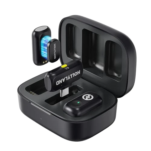 Hollyland Lark A1 Mini Duo kompaktowy mikrofon radiowy do iPhone 14/13/12 (2 nadajniki + odbiornik Lightning) – bez etui do ładowania (czarny) (do USB-C(2TX+1RX+Etui Ladujące))