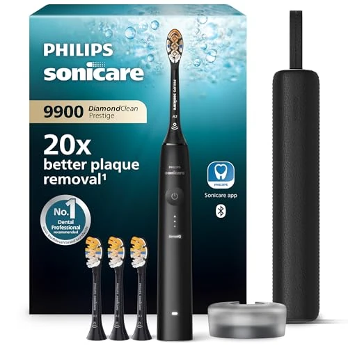 Offerta a tempo: Philips Sonicare DiamondClean 9900 Prestige- Spazzolino elettrico con tecnologia SenseIQ e app, 5 modalità di pulizia, 3 livelli di intensità, custodia da viaggio per la ricarica, nero, HX9992/43 - 12% da 379.99 € a 332.99 €