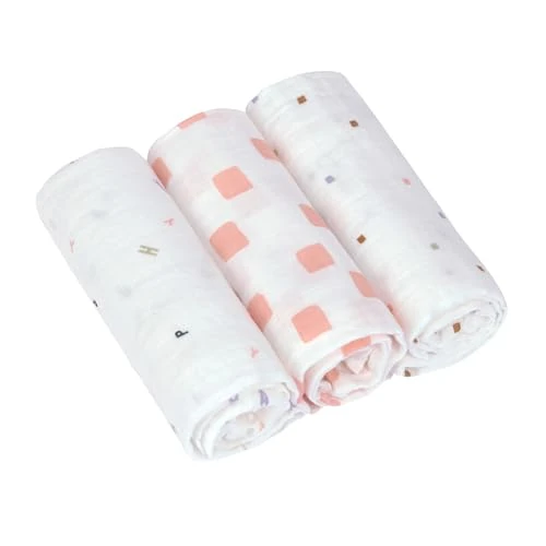 Offerta a tempo: LÄSSIG Panno per ruttini per neonati in mussola set di 3 pezzi in cotone 60 x 60 cm/Swaddle & Burp Blanket M Happy Fruits peach - 12% da 17.95 € a 15.80 €