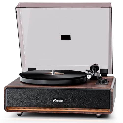 Mycket Gramofon winylowy, gramofon Bluetooth z wbudowanymi głośnikami, gramofony gramofonowe o wysokiej wierności do płyt winylowych z wkładem magnetycznym AT-3600, napęd pasowy, 2-biegowa, ciepłe