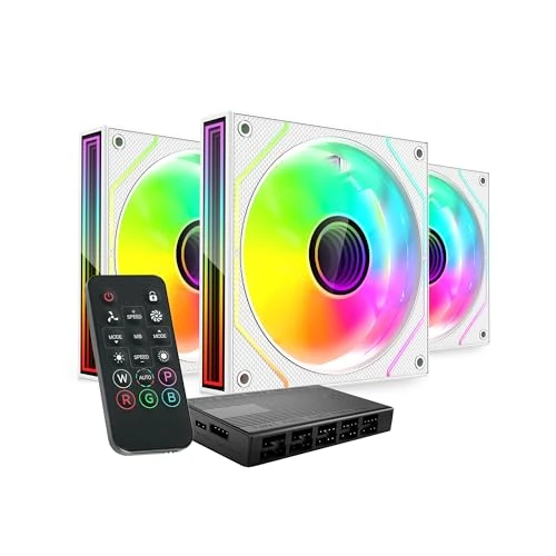 MARS GAMING MF-3DPROKIT, 3x 120mm PWM Fan Kit, 3D Infinity Mirror ARGB Lighting, PWM Control System, FDB Bearings, Remote Control and HUB with 10 Ports, Full ARGB Compatibility, White