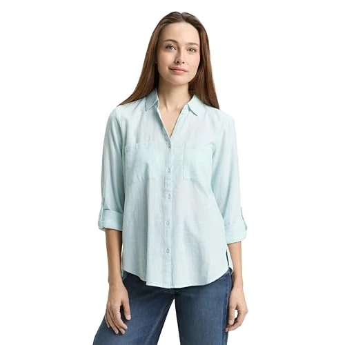 Offerta a tempo: TOM TAILOR Camicetta Donna con Tasche sul Petto in Cotone, New Blue Haze 40028 - Gioco in Scatola, 44 - 0.00% da 43.12 € a 43.12 €