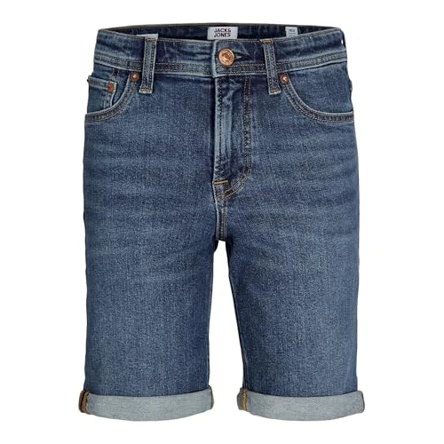 Offerta a tempo: JACK & JONES Pantaloncini da Uomo in Denim con Tasche Portamonete Regular Fit Mezzi Pantaloni con Zip Fly Estate, Blu Denim Scuro, 158 - 30% da 27.99 € a 19.55 €