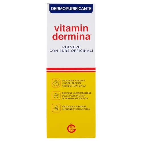 Offerta a tempo: VITAMINDERMINA Polvere con Erbe Officinali Dermopurificante 100 g – Antimicrobica e Deodorante – Contrasta la macerazione. Con Vitamin Complex®, Salvia, Rosmarino, Lavanda e Timo - 40% da 11.50 € a 6.88 €