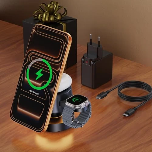 iVANKY 4 in 1 Wireless Charging Station Cube with Night-Lamp and 100W Adapter for MagSafe Magnetic Charger, 22.5W Travel Stand, 3-in-1 Fast Charge for iPhone, for Apple iWatch Ultra, Airpods