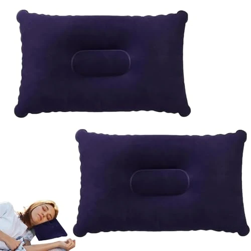 Oferta limitada: Paquete de 2 almohadas inflables ultraligeras pequeñas cuadradas de tela flocada, almohada de aire para camping, color azul marino, almohadas inflables de viaje, 32 x 20 cm, superficie suave de 6.82 € a 5.11 € (ahorro 25%)