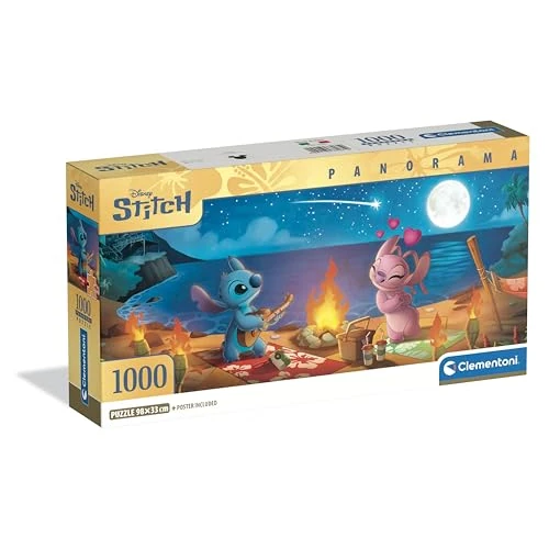Offerta a tempo: Clementoni - Puzzle 1000 Pezzi per Adulti e Ragazzi, Collection Panorama Tema Disney Lilo e Stitch, con Poster Incluso, Compact Box, Idea Regalo Made in Italy, 98x33 cm, 37061 - 0.00% da 13.90 € a 13.90 €