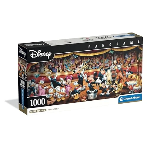 Offerta a tempo: Clementoni - Puzzle 1000 Pezzi per Adulti e Ragazzi, Collection Panorama Tema Disney Orchestra, con Poster Incluso, Compact Box, Idea Regalo Made in Italy, 98x33 cm, 37067 - 22% da 13.90 € a 10.90 €
