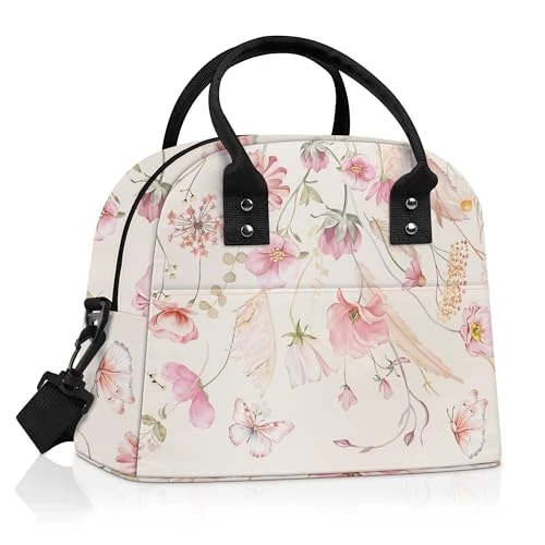 Offerta a tempo: Clastyle Borsa Termica Porta Pranzo Donna Grande Impianto Borsa Frigo Piccola Foglie Pranzo Ufficio Adulto con Tracolla,Farfalle di Fiori Selvatici - 0% da 8.99 € a 8.99 €