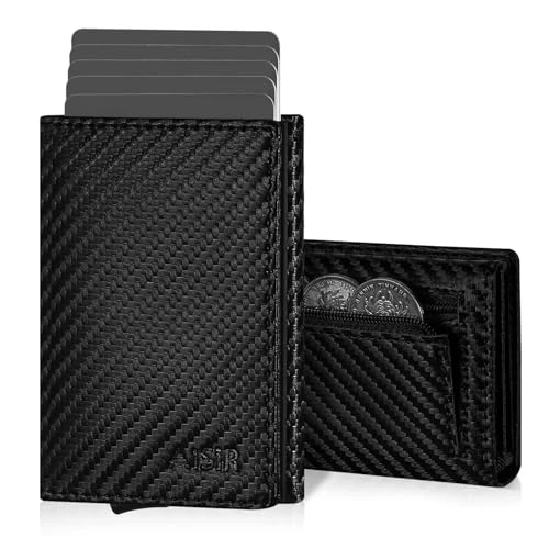 AISIR Credit Card Holder, Men's Wallet, Slim RFID Protection, Men's Mini Wallet with Banknote Compartment and Coin Compartment (Carbon Black), Black, Modern