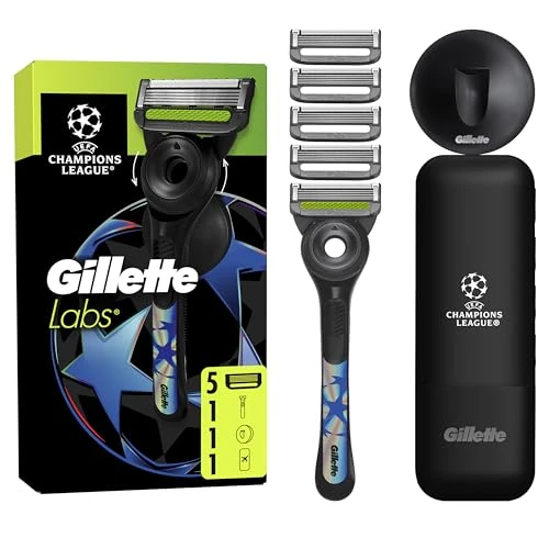 Gillette Labs System Blades Pack of 5 + Handpiece + Shower Hanger + Slim Travel Case "UEFA Champions League" Online Shipping Version