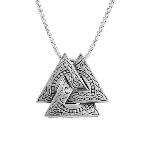 Auriselle Męski naszyjnik Totem Trójkąt Wisiorek Vintage Wiking Naszyjnik ze stali nierdzewnej Retro Gotycki Run Wisiorek Biżuteria Prezenty dla Mężczyzn Chłopców Ojciec Długość 60 cm, Stal nierdzewna
