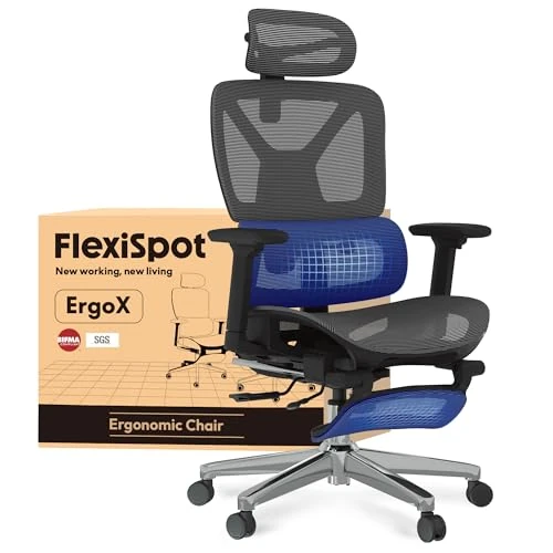 FLEXISPOT C7DG-Air Lite Ergonomischer Bürostuhl aus Netzstoff, Drehstuhl mit höhenverstellbarer Fußstütze, Kopfstütze und unabhängiger Lendenwirbelstütze, Drehrollen