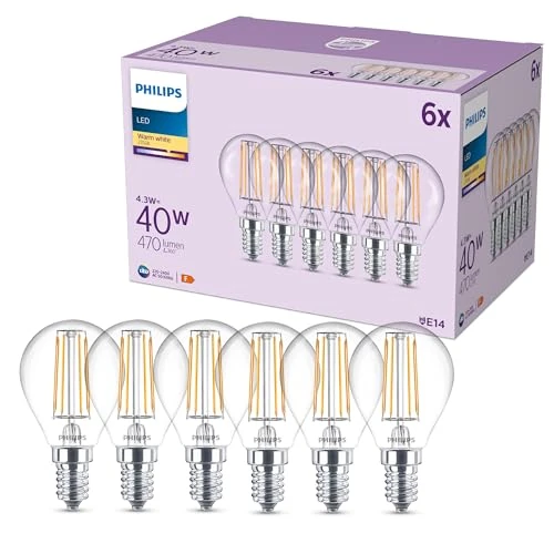 Oferta ograniczona: Philips Classic P45 Żarówka LED, 40 W, Clear, E14 Socket, Ciepła Biel 2700 K, 6 sztuk z 14.99 EUR na 11.49 EUR (znizka 23%)