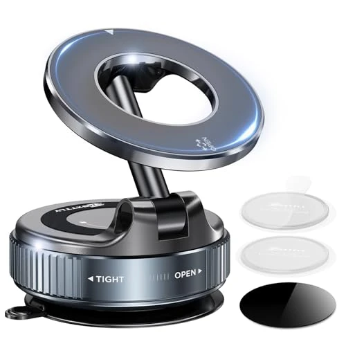 MSXTTLY Foldable Magnetic Phone Holder for Car with Suction Cup, 360° Adjustable & Quiet, Strongest Magnet for Smartphones, Suitable for Car BlueWhite
