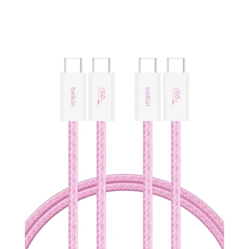 Offerta a tempo: Belkin Confezione da 2 cavi intrecciati da USB-C a USB-C da 1,5 m, 60 W, cavo flessibile per ricarica rapida, cavo Type-C per iPhone 17 e iPhone 16 series, Galaxy S25, Pixel 10, iPad Pro e altri, rosa - 40% da 14.99 € a 8.99 €