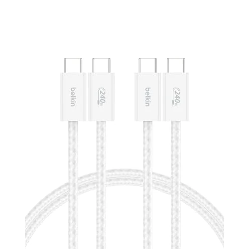 Tijdelijke aanbieding: Belkin 2-Pack Gevlochten USB-C/USB-C-Kabel, 1,5M, 240 W - zachte, flexibele USB C to USB C Kabel, Type C-snellaadkabel voor iPhone 16- en 15-series, Galaxy S25, Pixel 9, iPad Pro en meer - wit van 19.99 € naar 12.99 € (35% korting)