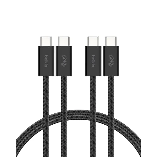 Tijdelijke aanbieding: Belkin 2-Pack Gevlochten USB-C/USB-C-Kabel, 1,5M, 240 W - zachte, flexibele USB C to USB C Kabel, Type C-snellaadkabel voor iPhone 16- en 15-series, Galaxy S25, Pixel 9, iPad Pro en meer - zwart van 19.99 € naar 14.99 € (25% korting