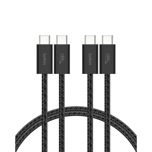 Offerta a tempo: Belkin Confezione da 2 cavi intrecciati da USB-C a USB-C da 1,5 m, 60 W, cavo flessibile per ricarica rapida, cavo Type-C per iPhone 17 e iPhone 16 series, Galaxy S25, Pixel 10, iPad Pro e altri, nero - 40% da 14.99 € a 8.99 €