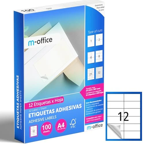 Limited-time offer: M-Office Self Adhesive Labels - Printable White Multiple School Labels for Jars and Notebooks Daily Useful Stickers (12 Labels Per Sheet, 100 Sheets) from $50.51 to $50.51 (save 0.00%)
