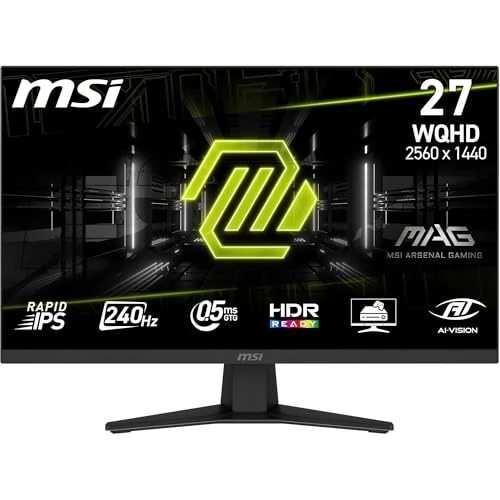 Offerta a tempo: MSI MAG 274QF X24 Monitor Gaming 27" WQHD – 2560x1440 Rapid IPS, 240Hz, 0,5ms, HDR Ready - AMD FreeSync Premium, Eye Care, AI Vision, HDMI 2.0b, DP 1.4a, Supporto Inclinabile, VESA Mount, Nero - 19% da 220.28 € a 179.00 €