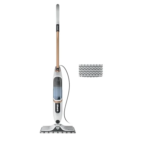 Shark SteamSpot with Steam Blaster Technology for Hard Floors, Lightweight Steam Mop, Chemical Cleaning, Removable Tank, 2 Machine Washable Dirt-Grabbing Pads, White and Polycopper S2001EU